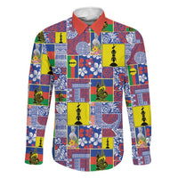 New Caledonia Joyeux Noel Family Matching Short Sleeve Bodycon Dress and Hawaiian Shirt Pacific Patchwork Xmas Vibes LT9 Dad's Shirt - Long Sleeve Blue - Polynesian Pride