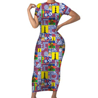 New Caledonia Joyeux Noel Family Matching Short Sleeve Bodycon Dress and Hawaiian Shirt Pacific Patchwork Xmas Vibes LT9 Mom's Dress Blue - Polynesian Pride