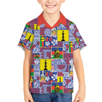 New Caledonia Joyeux Noel Family Matching Short Sleeve Bodycon Dress and Hawaiian Shirt Pacific Patchwork Xmas Vibes LT9 Son's Shirt Blue - Polynesian Pride