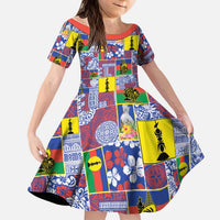New Caledonia Joyeux Noel Kid Short Sleeve Dress Pacific Patchwork Xmas Vibes - Polynesian Pride