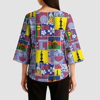 New Caledonia Joyeux Noel Kimono Sleeve Blouse Pacific Patchwork Xmas Vibes - Polynesian Pride