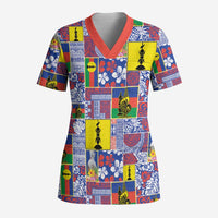 New Caledonia Joyeux Noel Scrub Top Pacific Patchwork Xmas Vibes - Polynesian Pride
