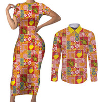 Niue Monuina e Kilisimasi Couples Matching Short Sleeve Bodycon Dress and Long Sleeve Button Shirt Pacific Patchwork Xmas Vibes - Polynesian Pride