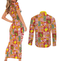Niue Monuina e Kilisimasi Couples Matching Short Sleeve Bodycon Dress and Long Sleeve Button Shirt Pacific Patchwork Xmas Vibes - Polynesian Pride