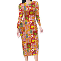 Niue Monuina e Kilisimasi Family Matching Long Sleeve Bodycon Dress and Hawaiian Shirt Pacific Patchwork Xmas Vibes LT9 Mom's Dress Yellow - Polynesian Pride