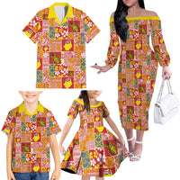 Niue Monuina e Kilisimasi Family Matching Off The Shoulder Long Sleeve Dress and Hawaiian Shirt Pacific Patchwork Xmas Vibes LT9 - Polynesian Pride