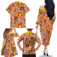 Niue Monuina e Kilisimasi Family Matching Off The Shoulder Long Sleeve Dress and Hawaiian Shirt Pacific Patchwork Xmas Vibes LT9 - Polynesian Pride