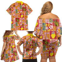 Niue Monuina e Kilisimasi Family Matching Off Shoulder Short Dress and Hawaiian Shirt Pacific Patchwork Xmas Vibes - Polynesian Pride