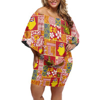 Niue Monuina e Kilisimasi Family Matching Off Shoulder Short Dress and Hawaiian Shirt Pacific Patchwork Xmas Vibes - Polynesian Pride