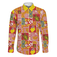 Niue Monuina e Kilisimasi Family Matching Short Sleeve Bodycon Dress and Hawaiian Shirt Pacific Patchwork Xmas Vibes LT9 Dad's Shirt - Long Sleeve Yellow - Polynesian Pride