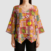 Niue Monuina e Kilisimasi Kimono Sleeve Blouse Pacific Patchwork Xmas Vibes - Polynesian Pride