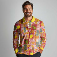 Niue Monuina e Kilisimasi Long Sleeve Polo Shirt Pacific Patchwork Xmas Vibes - Polynesian Pride