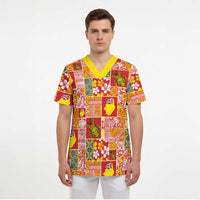 Niue Monuina e Kilisimasi Scrub Top Pacific Patchwork Xmas Vibes - Polynesian Pride