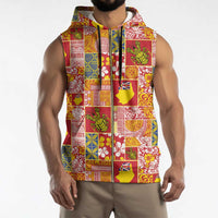 Niue Monuina e Kilisimasi Sleeveless Zip Hoodie Pacific Patchwork Xmas Vibes - Polynesian Pride