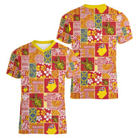 Niue Monuina e Kilisimasi Women V-Neck T-Shirt Pacific Patchwork Xmas Vibes - Polynesian Pride