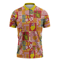 Niue Monuina e Kilisimasi Zipper Polo Shirt Pacific Patchwork Xmas Vibes - Polynesian Pride