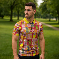 Niue Monuina e Kilisimasi Zipper Polo Shirt Pacific Patchwork Xmas Vibes - Polynesian Pride