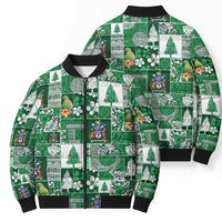 Norfolk Island Meri Krismas Bomber Puffer Jacket Pacific Patchwork Xmas Vibes - Polynesian Pride