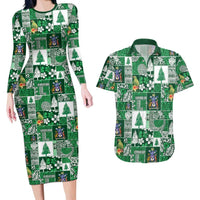 Norfolk Island Meri Krismas Couples Matching Long Sleeve Bodycon Dress and Hawaiian Shirt Pacific Patchwork Xmas Vibes - Polynesian Pride
