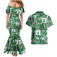 Norfolk Island Meri Krismas Couples Matching Mermaid Dress and Hawaiian Shirt Pacific Patchwork Xmas Vibes - Polynesian Pride