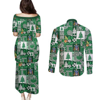 Norfolk Island Meri Krismas Couples Matching Puletasi and Long Sleeve Button Shirt Pacific Patchwork Xmas Vibes LT9 - Polynesian Pride