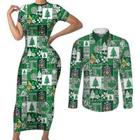 Norfolk Island Meri Krismas Couples Matching Short Sleeve Bodycon Dress and Long Sleeve Button Shirt Pacific Patchwork Xmas Vibes - Polynesian Pride