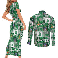 Norfolk Island Meri Krismas Couples Matching Short Sleeve Bodycon Dress and Long Sleeve Button Shirt Pacific Patchwork Xmas Vibes - Polynesian Pride