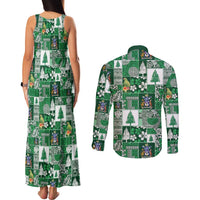 Norfolk Island Meri Krismas Couples Matching Tank Maxi Dress and Long Sleeve Button Shirt Pacific Patchwork Xmas Vibes - Polynesian Pride