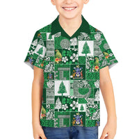 Norfolk Island Meri Krismas Family Matching Off Shoulder Short Dress and Hawaiian Shirt Pacific Patchwork Xmas Vibes LT9 Son's Shirt Green - Polynesian Pride