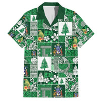 Norfolk Island Meri Krismas Family Matching Short Sleeve Bodycon Dress and Hawaiian Shirt Pacific Patchwork Xmas Vibes LT9 Dad's Shirt - Short Sleeve Green - Polynesian Pride