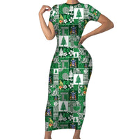 Norfolk Island Meri Krismas Family Matching Short Sleeve Bodycon Dress and Hawaiian Shirt Pacific Patchwork Xmas Vibes LT9 Mom's Dress Green - Polynesian Pride