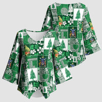 Norfolk Island Meri Krismas Kimono Sleeve Blouse Pacific Patchwork Xmas Vibes - Polynesian Pride