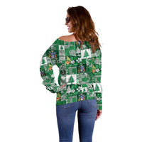 Norfolk Island Meri Krismas Off Shoulder Sweater Pacific Patchwork Xmas Vibes - Polynesian Pride