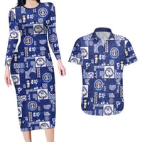 Northern Mariana Islands Magof Nochebuena Couples Matching Long Sleeve Bodycon Dress and Hawaiian Shirt Pacific Patchwork Xmas Vibes LT9 Blue - Polynesian Pride