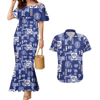 Northern Mariana Islands Magof Nochebuena Couples Matching Mermaid Dress and Hawaiian Shirt Pacific Patchwork Xmas Vibes LT9 Blue - Polynesian Pride