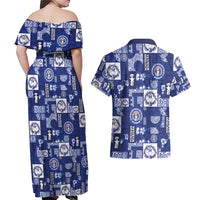 Northern Mariana Islands Magof Nochebuena Couples Matching Off Shoulder Maxi Dress and Hawaiian Shirt Pacific Patchwork Xmas Vibes - Polynesian Pride