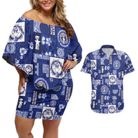 Northern Mariana Islands Magof Nochebuena Couples Matching Off Shoulder Short Dress and Hawaiian Shirt Pacific Patchwork Xmas Vibes - Polynesian Pride