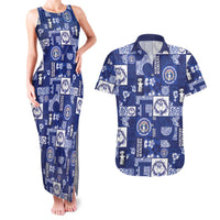 Northern Mariana Islands Magof Nochebuena Couples Matching Tank Maxi Dress and Hawaiian Shirt Pacific Patchwork Xmas Vibes LT9 Blue - Polynesian Pride