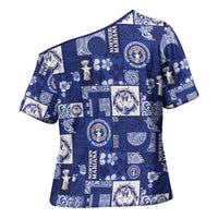 Northern Mariana Islands Magof Nochebuena Cross Shoulder Shirt Pacific Patchwork Xmas Vibes - Polynesian Pride