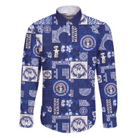 Northern Mariana Islands Magof Nochebuena Family Matching Off Shoulder Maxi Dress and Hawaiian Shirt Pacific Patchwork Xmas Vibes LT9 Dad's Shirt - Long Sleeve Blue - Polynesian Pride