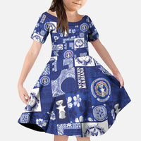 Northern Mariana Islands Magof Nochebuena Family Matching Tank Maxi Dress and Hawaiian Shirt Pacific Patchwork Xmas Vibes LT9 Daughter's Dress Blue - Polynesian Pride