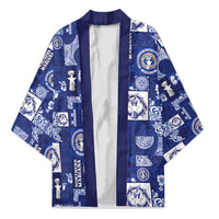 Northern Mariana Islands Magof Nochebuena Kimono Pacific Patchwork Xmas Vibes LT9 Unisex Blue - Polynesian Pride
