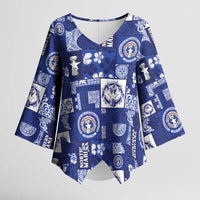 Northern Mariana Islands Magof Nochebuena Kimono Sleeve Blouse Pacific Patchwork Xmas Vibes - Polynesian Pride