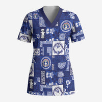 Northern Mariana Islands Magof Nochebuena Scrub Top Pacific Patchwork Xmas Vibes - Polynesian Pride