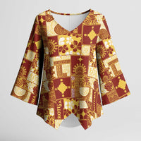 Rotuma Faiakse'ea 'e Kirisimasi Kimono Sleeve Blouse Pacific Patchwork Xmas Vibes - Polynesian Pride