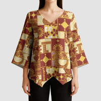 Rotuma Faiakse'ea 'e Kirisimasi Kimono Sleeve Blouse Pacific Patchwork Xmas Vibes - Polynesian Pride