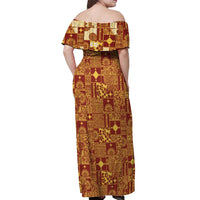Rotuma Faiakse'ea 'e Kirisimasi Off Shoulder Maxi Dress Pacific Patchwork Xmas Vibes - Polynesian Pride