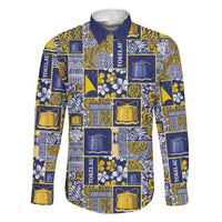 Tokelau Manuia te Kilihimahi Family Matching Mermaid Dress and Hawaiian Shirt Pacific Patchwork Xmas Vibes LT9 Dad's Shirt - Long Sleeve Blue - Polynesian Pride