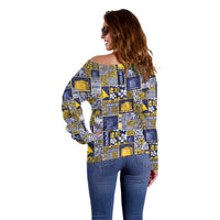 Tokelau Manuia te Kilihimahi Off Shoulder Sweater Pacific Patchwork Xmas Vibes - Polynesian Pride