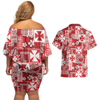 Wallis Et Futuna Kilisimasi Fiefia Couples Matching Off Shoulder Short Dress and Hawaiian Shirt Pacific Patchwork Xmas Vibes LT9 - Polynesian Pride